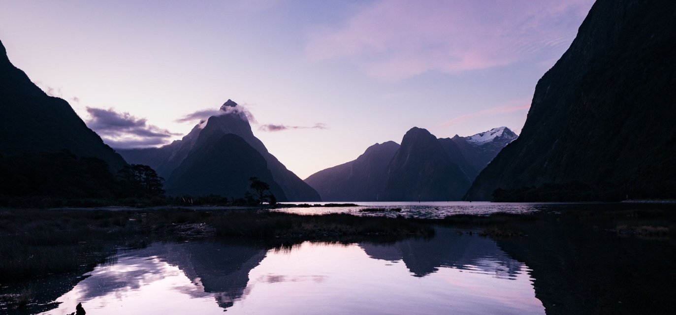 Evening light at Piopiotahi Milford Sound from the foreshore