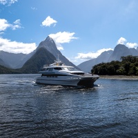 Gem of the Sound coming into the harbour with Mitre Peak in the background