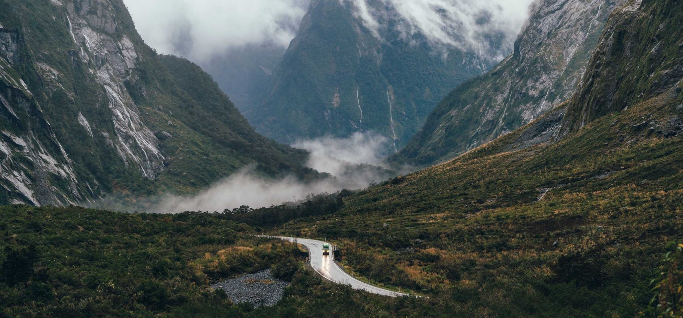 Travelling the Milford Road; entering the Cleddau Valley from the Homer Tunnel